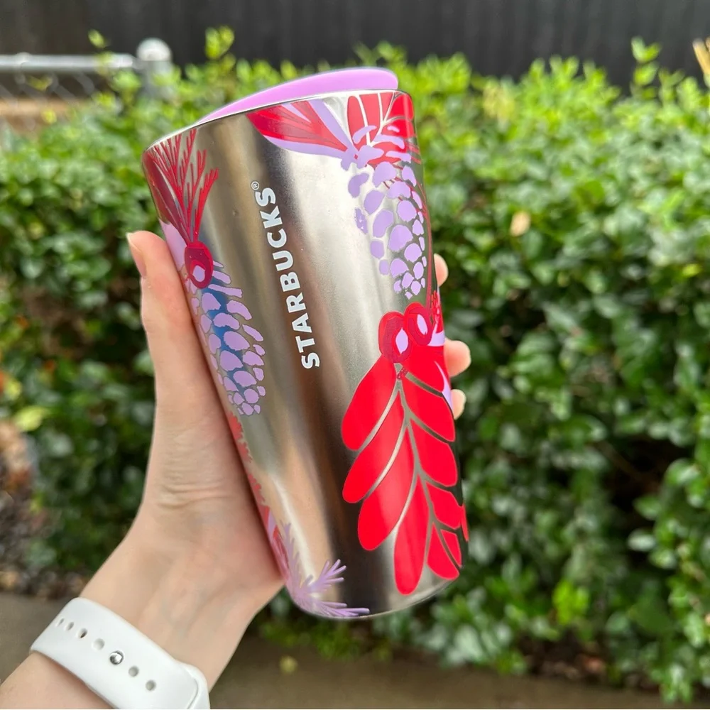 Starbucks 2021 Holiday Double Wall Ceramic Pinecone Tumbler Mug Silver Metallic